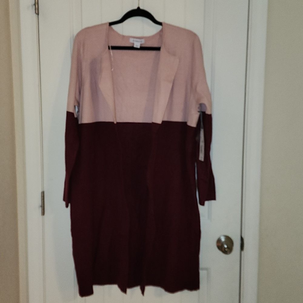 NEW Liz Claiborne Rose Quartz Burgundy Open Cardigan Sweater Size XL